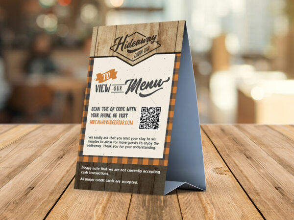 Hideaway Cabin Bar logo, branding, signage, and menu design